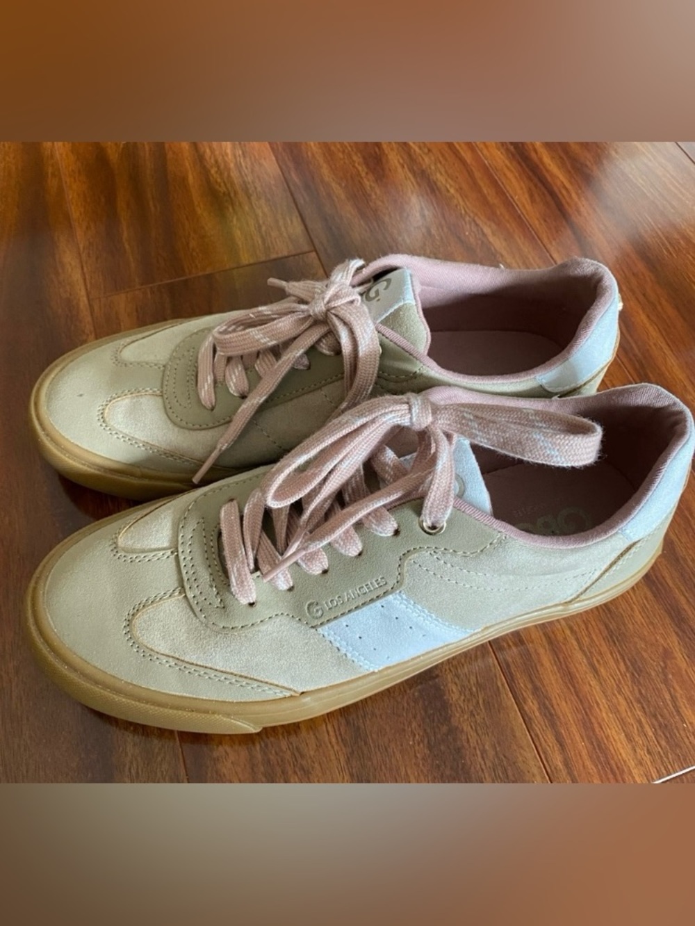 GBG Los Angeles Retro Suede Sneakers in Beige and Blush Pink